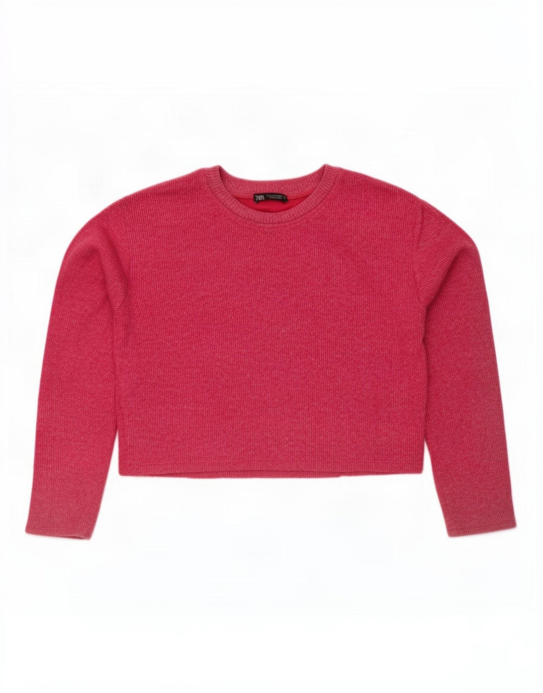 Zara Damen Crop Oversized Top Langarm UK 10 Small Rosa Baumwolle