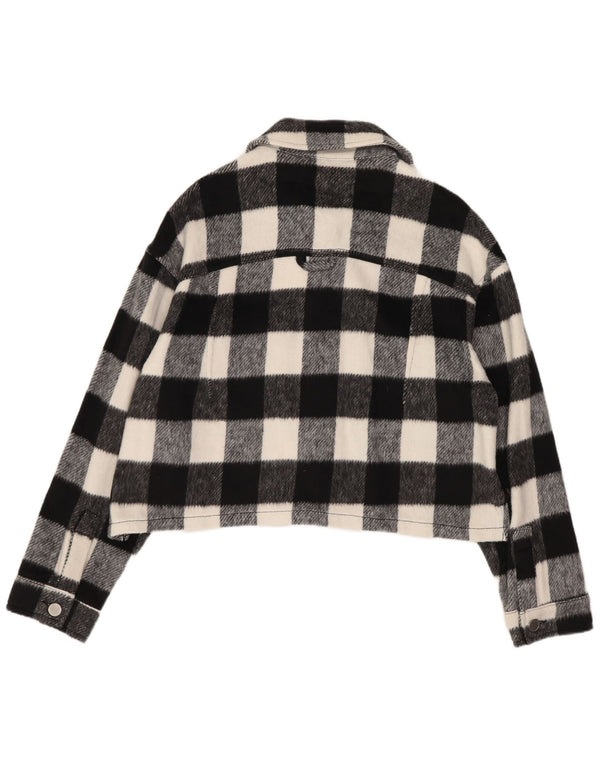 Übergroße Crop-Bomberjacke für Damen von Zara, Gr. 10, Größe S, schwarz, Gingham-Baumwolle