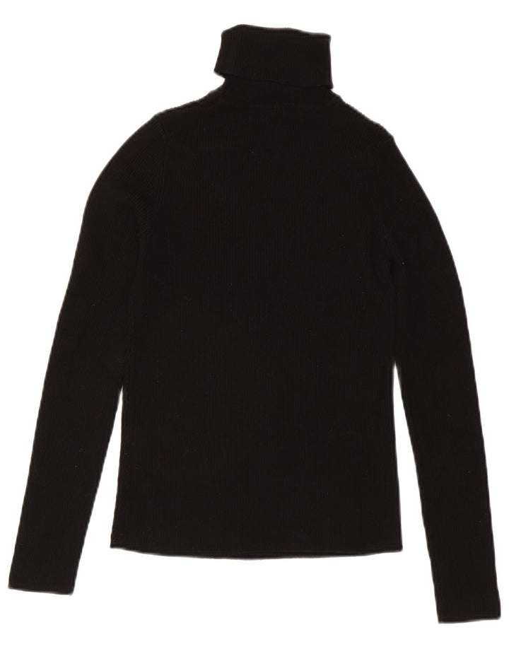 Zara Damen Rollkragen-Blusenoberteil UK 12 Mittelschwarze Viskose