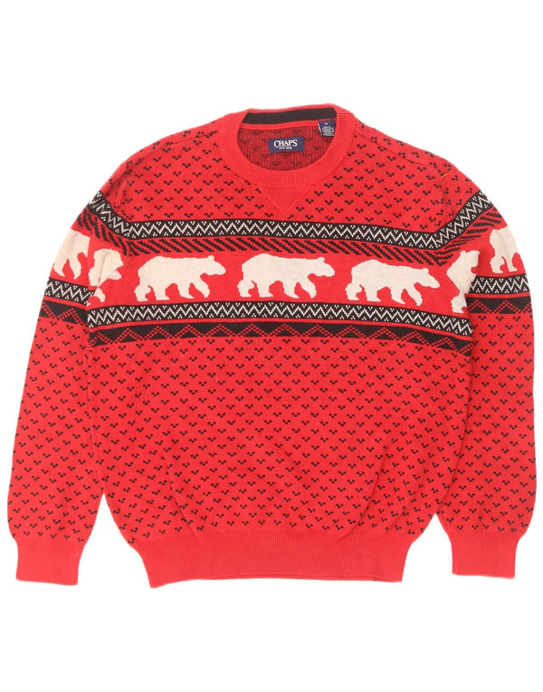 Chaps Herren-Pullover mit Rundhalsausschnitt, Mittelrot, Fair Isle