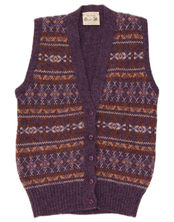 Vintage Damen Ärmelloser Cardigan Pullover UK 36 Small Lila Fair Isle