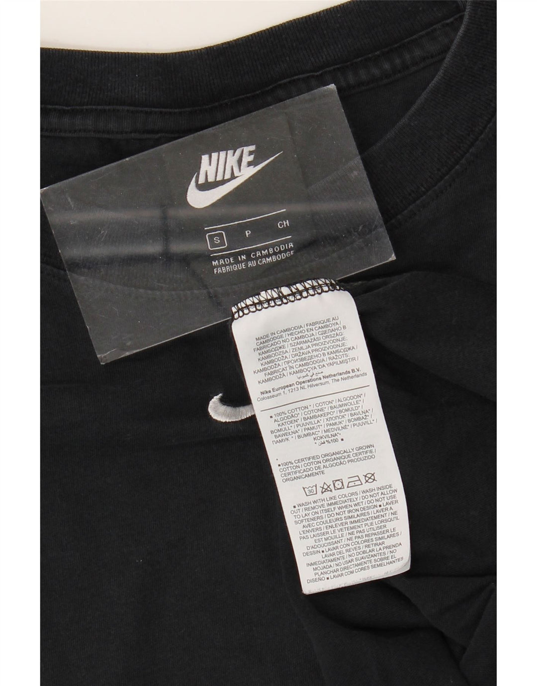 NIKE Damen Crop Oversize T-Shirt Top UK 10 Small Schwarz Baumwolle