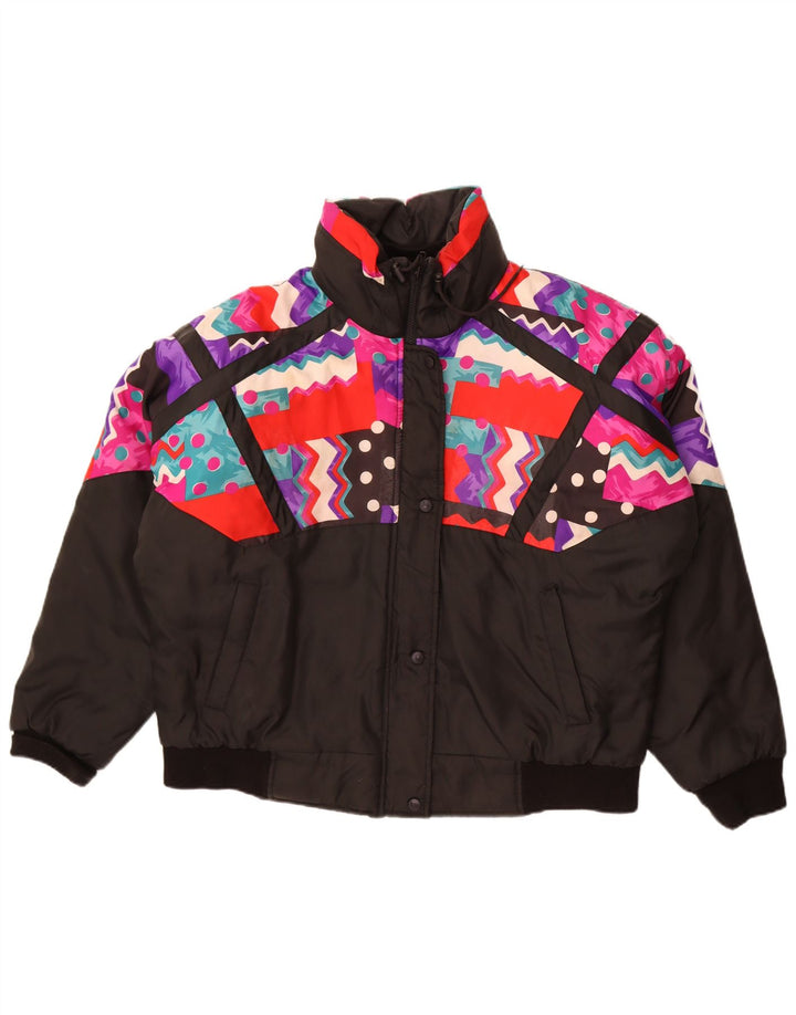 Choko Damen Übergroße wattierte Jacke UK 16 Large Schwarz Geometrisch Retro