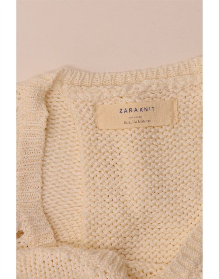 Zara Damen-Pullover mit U-Boot-Ausschnitt, Gr. 42, Größe L, Weiß