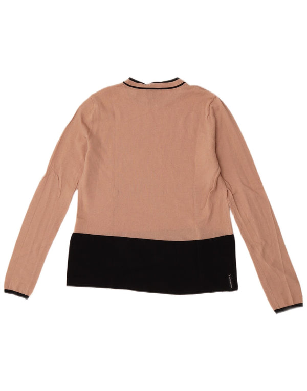 Armani Jeans Womens Crew Neck Jumper Sweater UK 12 Medium Beige Colourblock