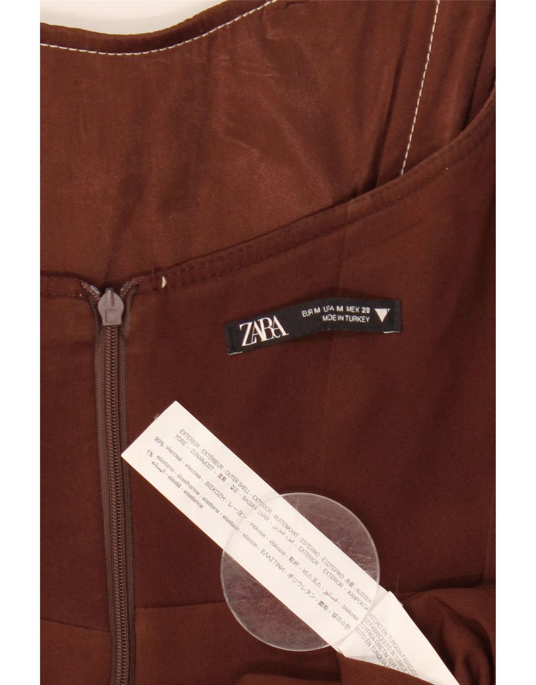 Zara Damen Trägerloses Kleid UK 12 Mittelbraune Viskose