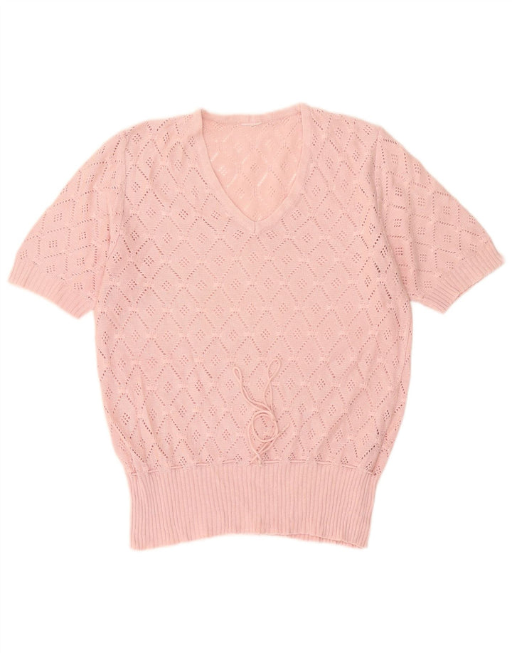 Vintage Damen Strickbluse Top IT 48 XL Rosa Geometrisch Polyacryl