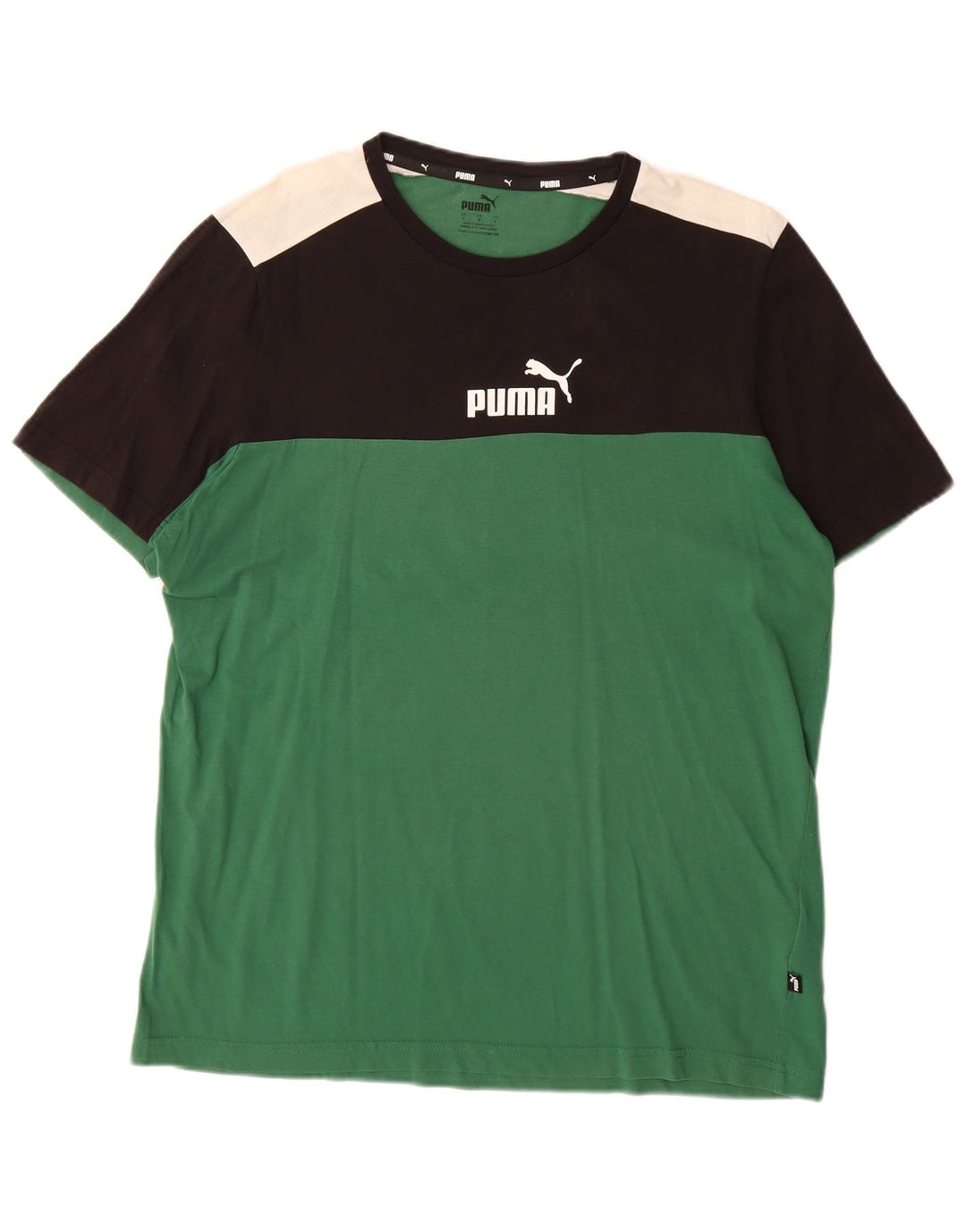 Puma Herren Grafik-T-Shirt-Oberteil, groß, grüne Farbblock-Baumwolle