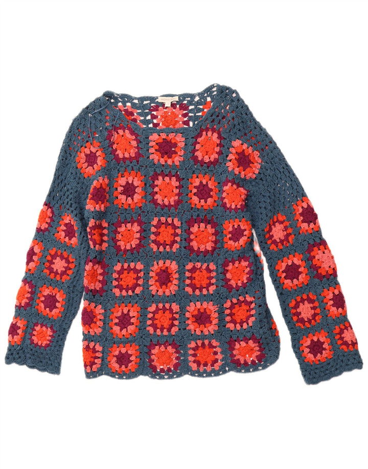 MONSOON Damen Häkelpullover mit U-Boot-Ausschnitt, Gr. 10, klein, blau kariert