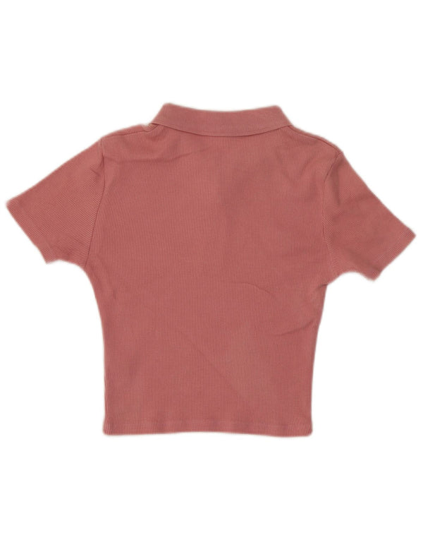 Topshop Damen Crop Poloshirt UK 6 XS Rosa Baumwolle
