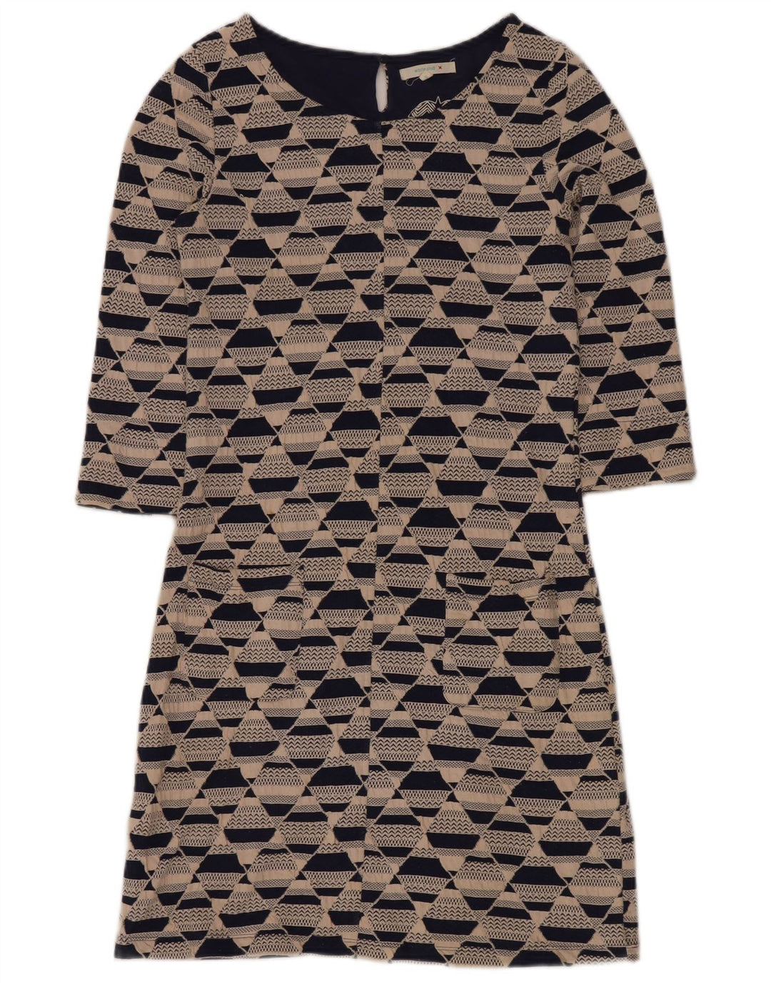 WHITE STUFF Damen-Etuikleid mit 3/4-Ärmeln, Größe S, Beige, geometrisch