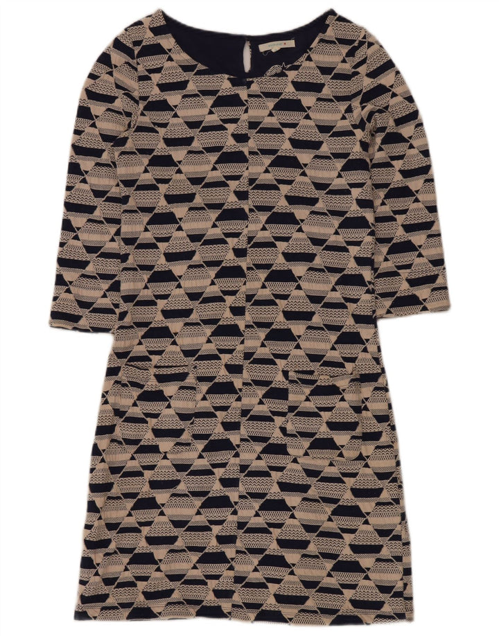 WHITE STUFF Damen-Etuikleid mit 3/4-Ärmeln, Größe S, Beige, geometrisch