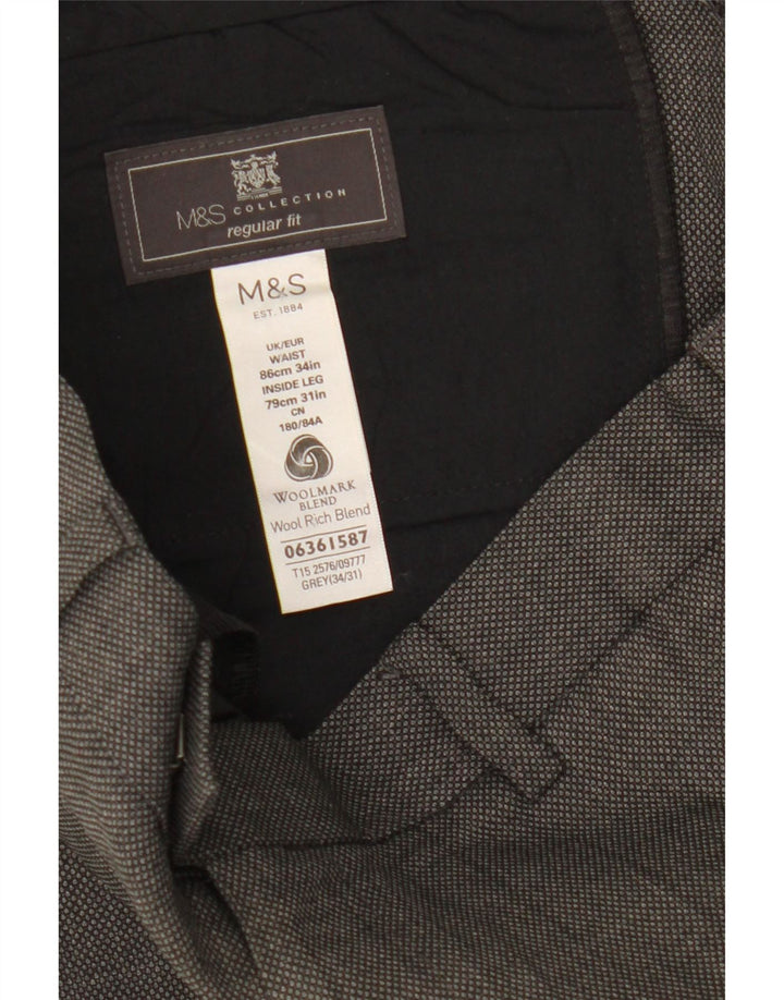 Marks & Spencer Herren-Anzughose in normaler Passform, W34, L31, graue Wolle