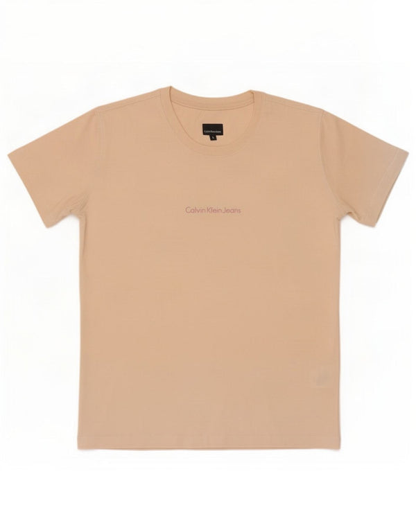 Calvin Klein Jeans Damen T-Shirt Top UK 14 Large Rosa Baumwolle
