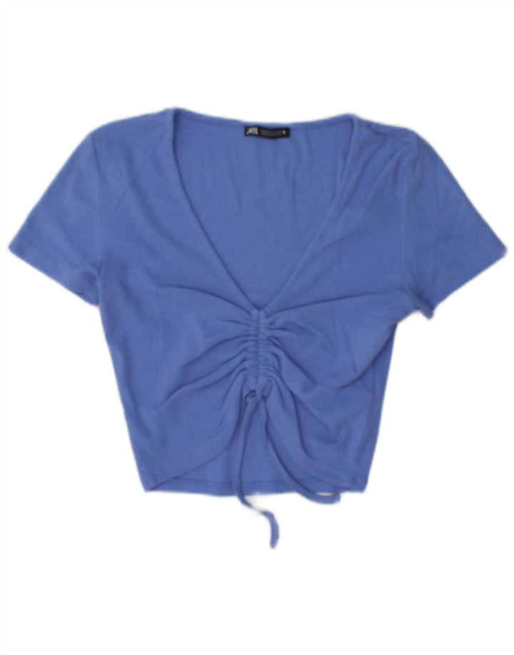 Zara Damen Crop Top UK 12 Mittelblaue Baumwolle