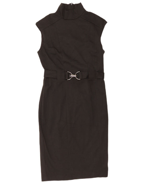 Zara Damen Ärmelloses Etuikleid UK 14 Large Schwarz Polyester