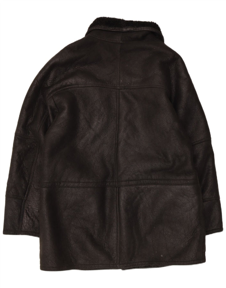 Vintage Herren Shearling Jacke IT 50 Großes schwarzes Leder