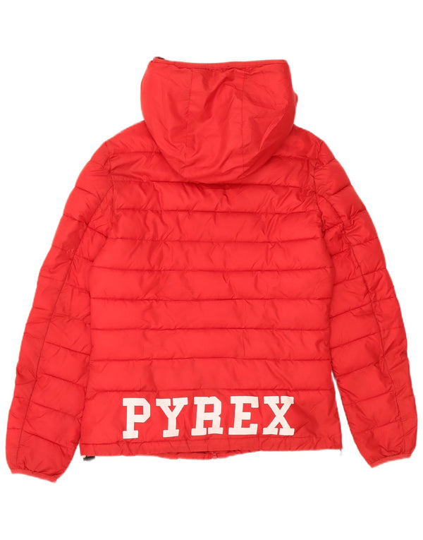 Pyrex Womens Graphic Hooded Wattierte Jacke UK 10 Small Rot Polyester