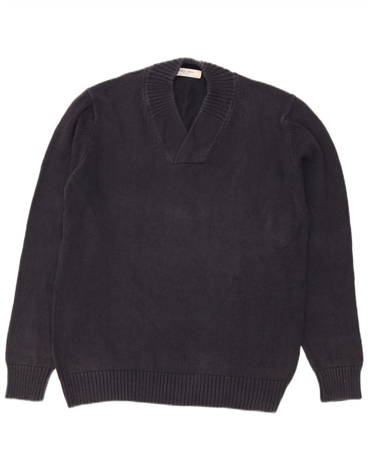 Zara Herren-Pullover mit V-Ausschnitt, Größe L, Marineblau