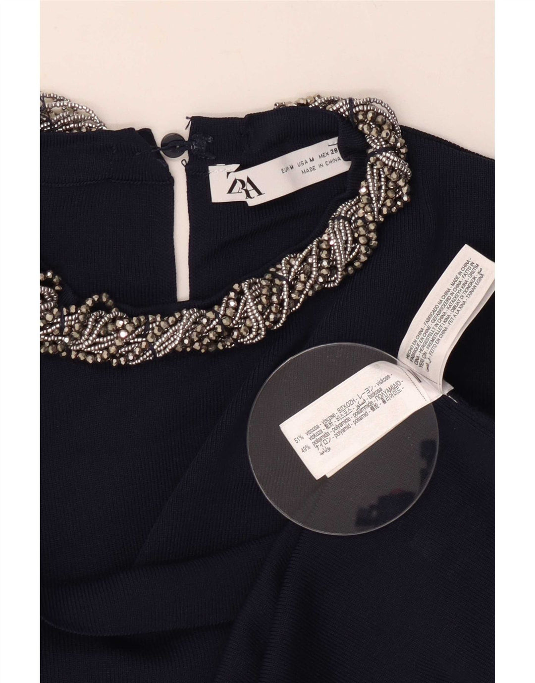 Zara Damen Crop Bluse Top UK 12 Medium Marineblau Viskose