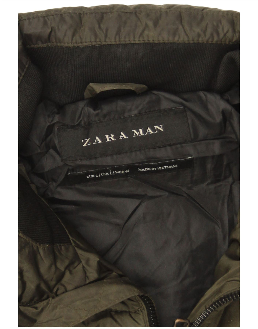 Zara Herren-Jacke mit Kapuze, gepolstert, Größe 40, Khaki, Nylon