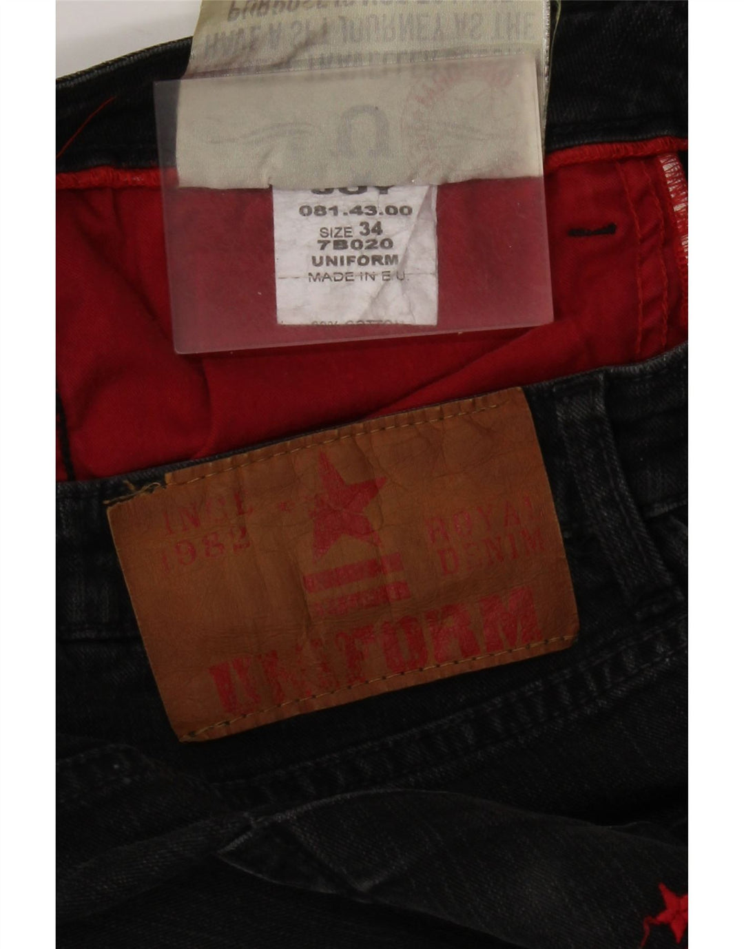 Uniform Herren Straight Jeans W34 L30 Graue Baumwolle
