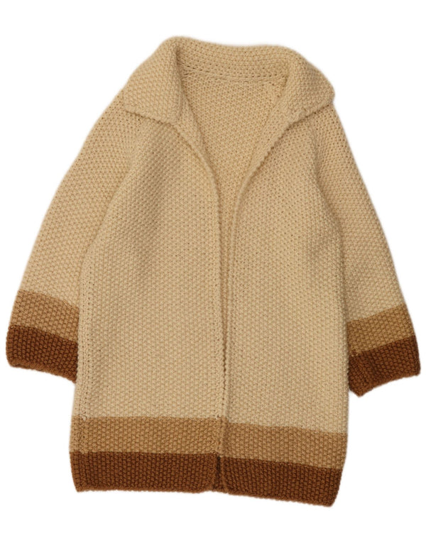 Vintage Damen Longline Cardigan Pullover UK 14 Mittelbeige Farbblock