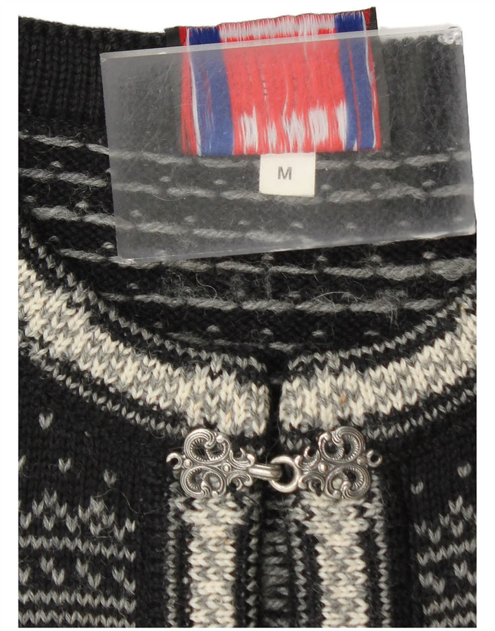 Norwool Herren-Strickjacke, Mittelschwarz, Fair-Isle-Schurwolle