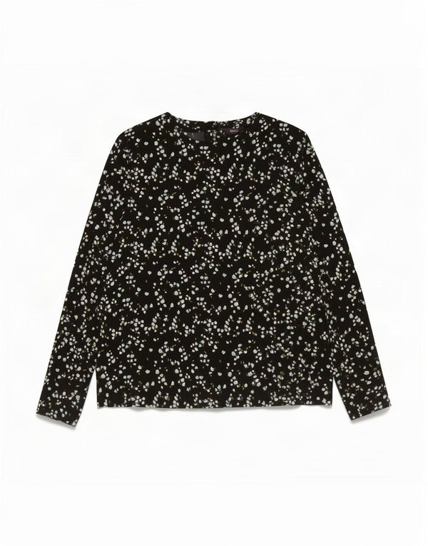 Marks & Spencer Damen-Blusenoberteil mit langen Ärmeln, Gr. 8, Größe S, Schwarz, Blumenmuster