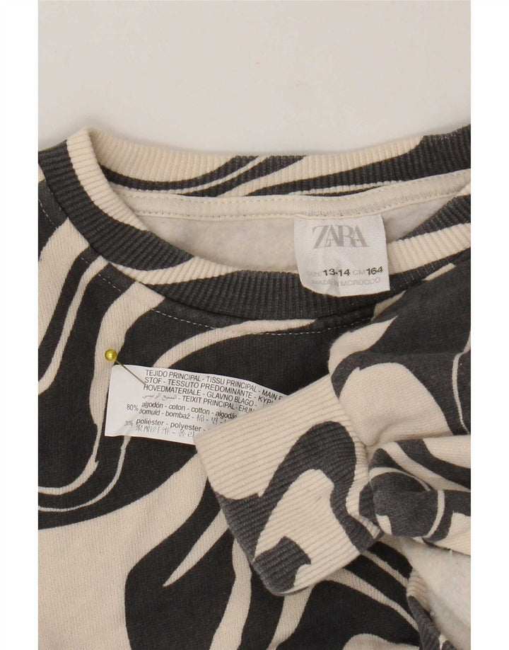 Zara Mädchen-Sweatshirt mit abstraktem Muster, 13–14 Jahre, schwarze Baumwolle