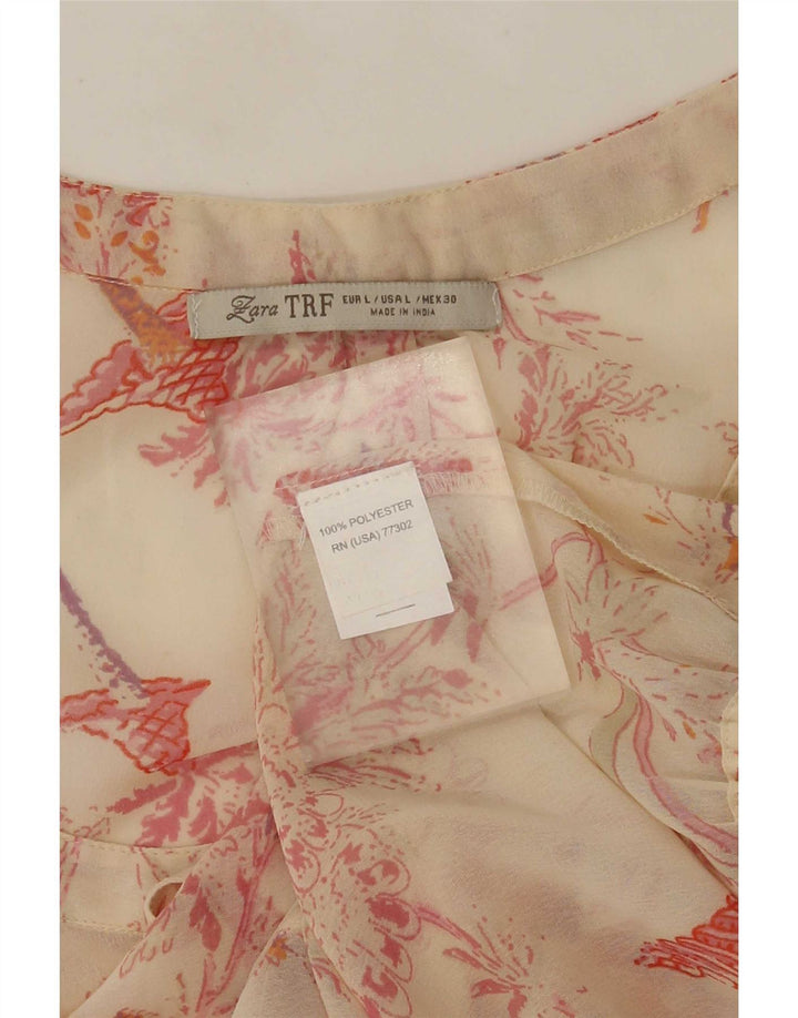 Kurzärmliges Blusenoberteil für Damen von Zara, Größe 46, Beige, Blumenmuster, Polyester