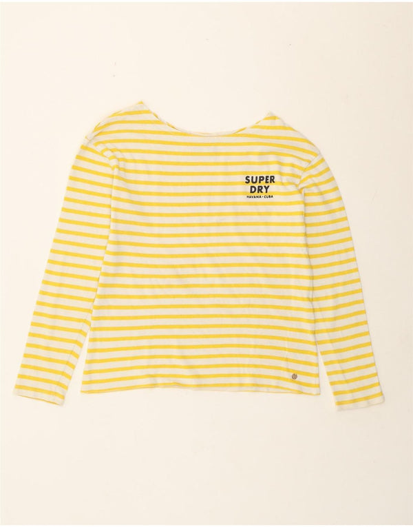Superdry Damen Top Langarm UK 14 Große gelb gestreifte Baumwolle