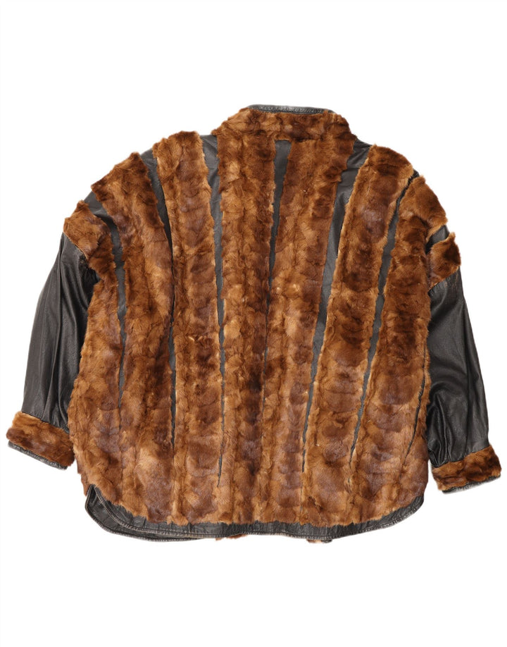 Vintage Damen Leder-Oversize-Wendejacke UK 20 2XL Braun