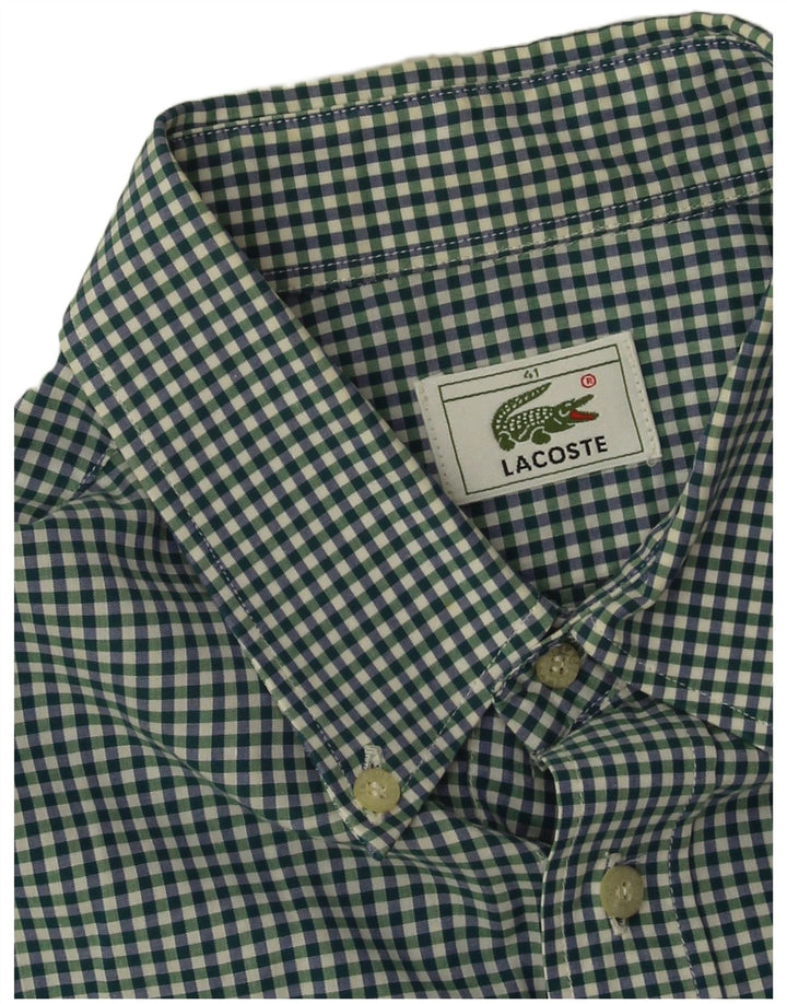 Lacoste Herren-Kurzarmhemd, Größe 41, große grüne Gingham-Baumwolle