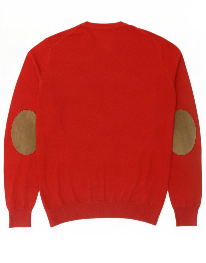 Massimo Dutti Herren-Pullover mit V-Ausschnitt aus mittelroter Baumwolle
