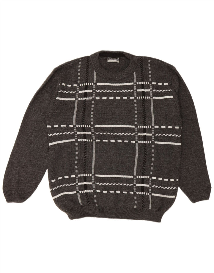 Basicline Herren-Pullover mit Rundhalsausschnitt, Gr. 42/44, groß, grau kariert, Acryl