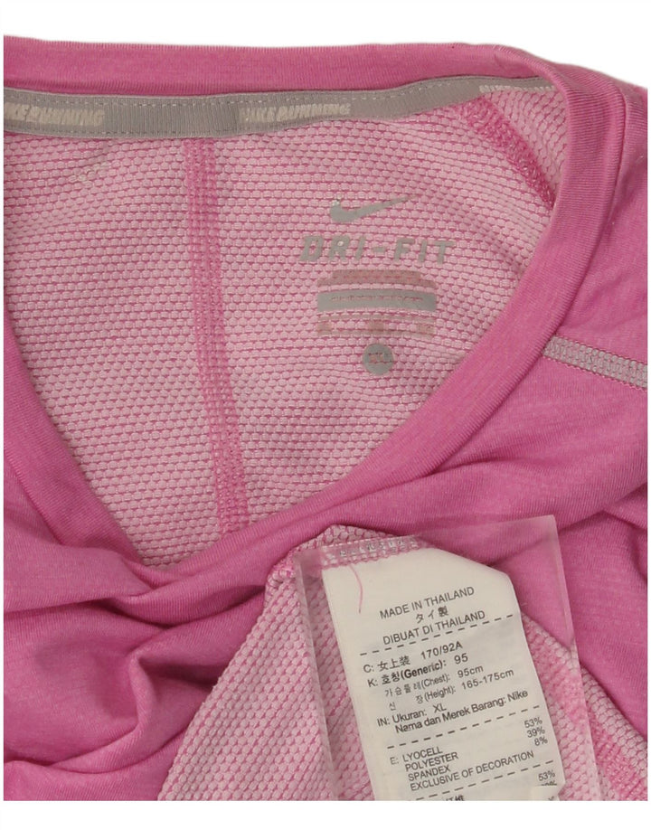 NIKE Damen Dri Fit Top Langarm UK 18 XL Rosa Lyocell