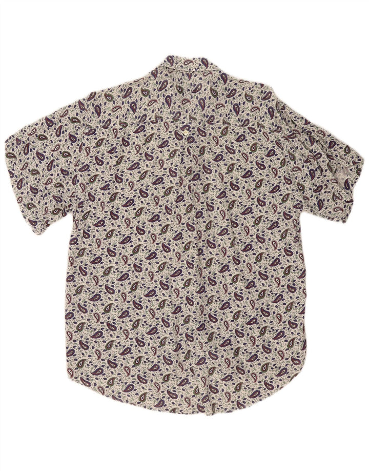 Benetton Herren-Kurzarmhemd, kleine weiße Paisley-Viskose