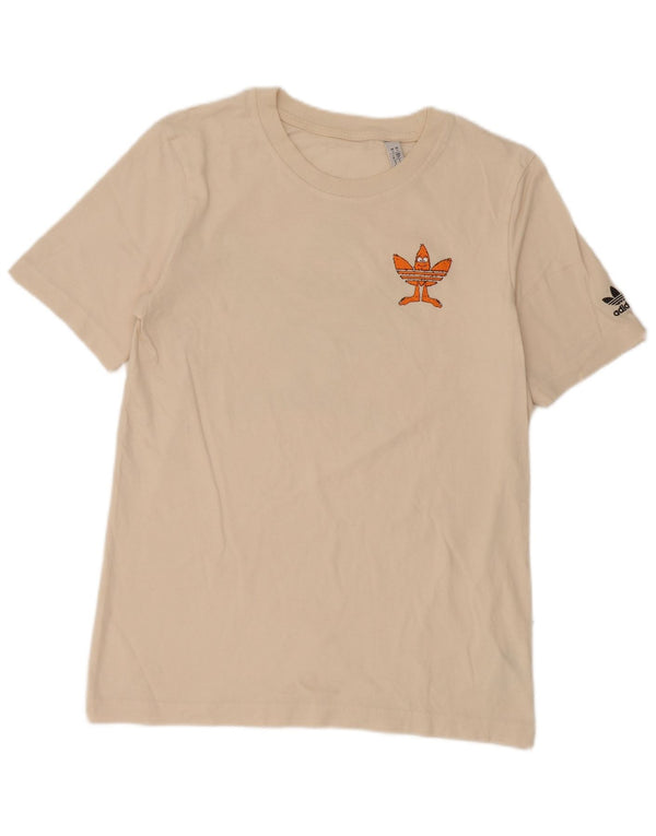 Adidas Herren-T-Shirt mit Grafik, Größe S, cremefarbene Baumwolle