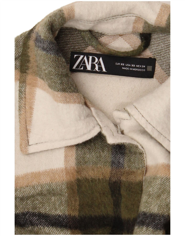 Zara Damen Übergroße Shacket-Jacke UK 6 XS Khaki Check