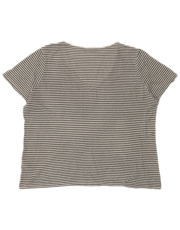 Marks & Spencer Damen T-Shirt Top UK 14 Large Weiß gestreift Flachs Nautisch