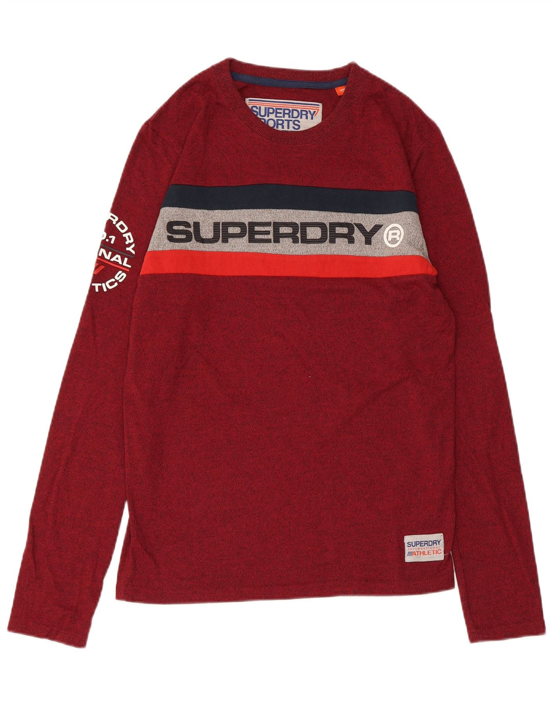 SUPERDRY Herren-Oberteil mit Grafik, langärmelig, klein, kastanienbraun, gesprenkelte Baumwolle