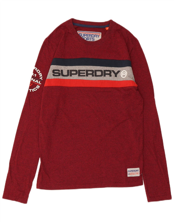 SUPERDRY Herren-Oberteil mit Grafik, langärmelig, klein, kastanienbraun, gesprenkelte Baumwolle