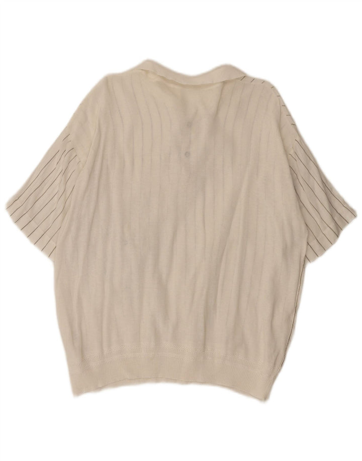 Vintage Herren Kurzarm Pullover Shirt klein weiß gestreift