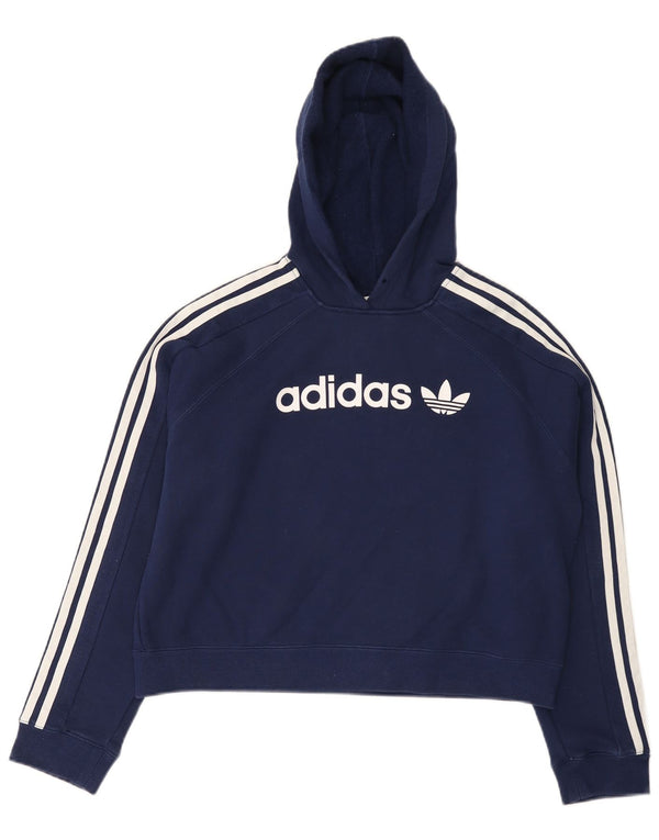 ADIDAS Damen Übergroßer Graphic Crop Hoodie Pullover UK 10 Small Marineblau