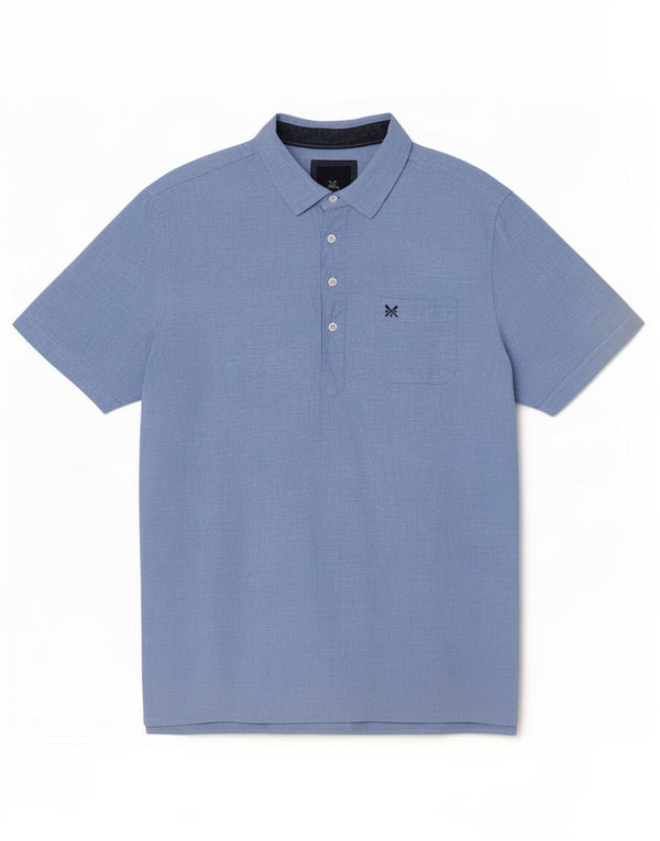 Crew Clothing Herren Kurzarm-Pulloverhemd XL, blaues Leinen
