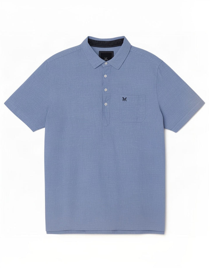 Crew Clothing Herren Kurzarm-Pulloverhemd XL, blaues Leinen
