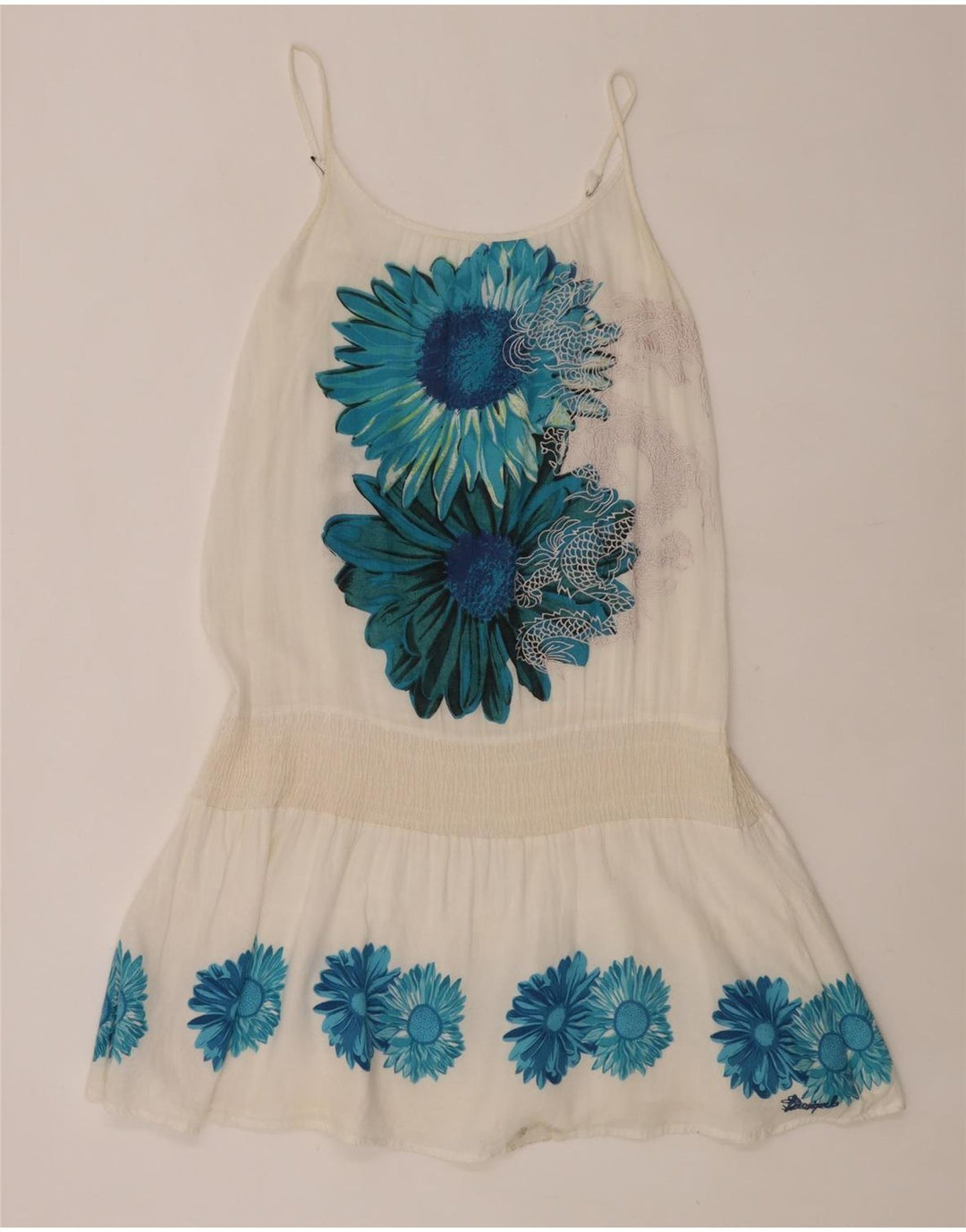 Desigual Damen Strand-Sommerkleid, UK 10, klein, weiß geblümt