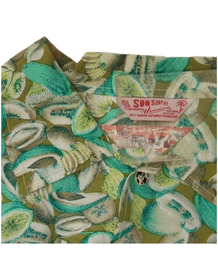 Vintage Herren-Kurzarmhemd mit abstraktem Muster, mittelgrün, Rayon