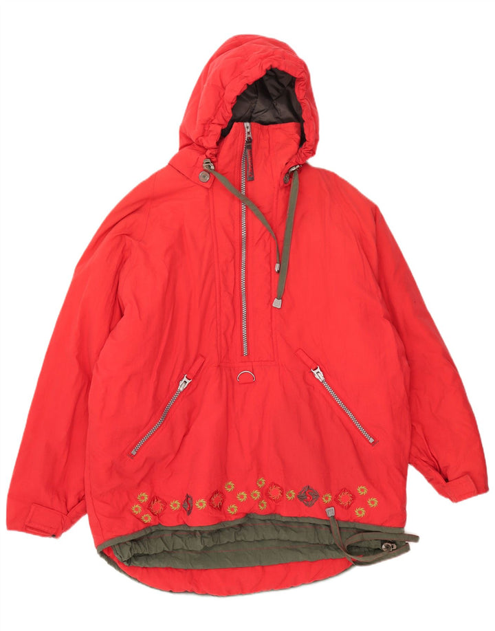 Vintage Damen Übergroße Kapuzen-Windbreakerjacke EU 38/40 Mittelrot